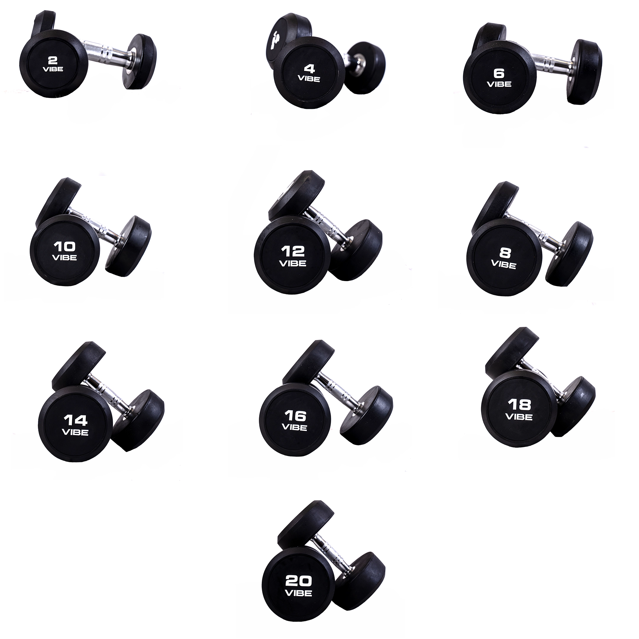 Round Rubber Dumbbells Set, 2 – 20 Kg (Pairs)
